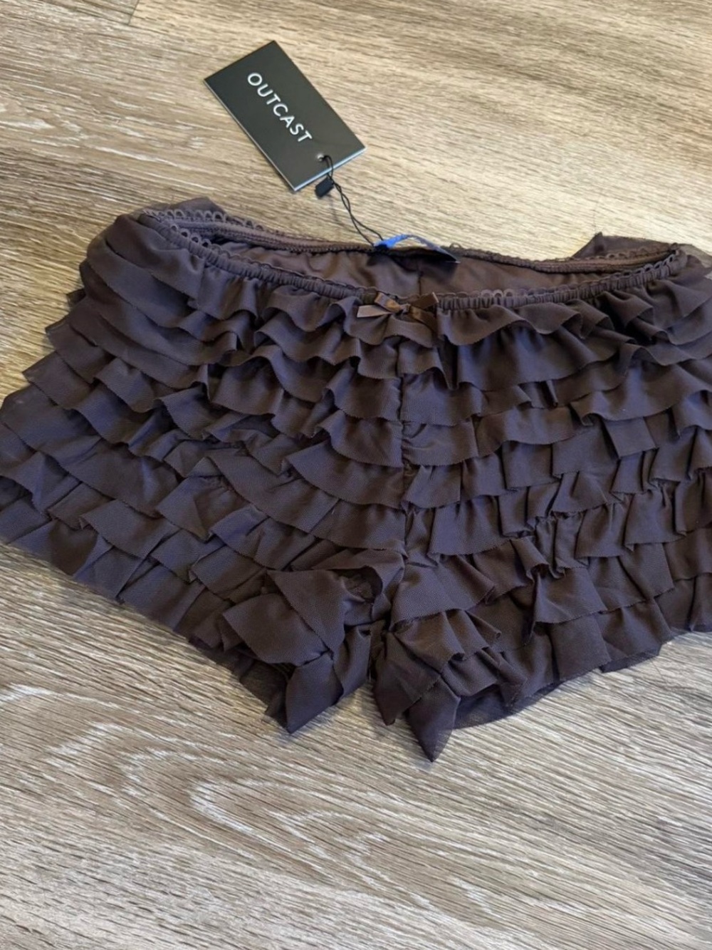 Outcast bayley Ruffle Layered Shorts in Dark Brown